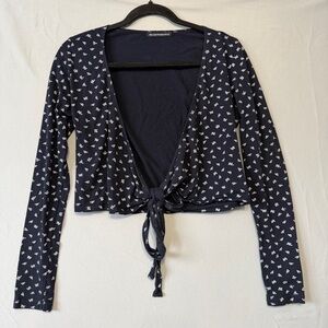 Brandy Melville Womens Floral Coco Wrap Crop Top Size S Navy White Preppy